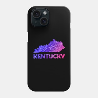 Colorful mandala art map of Kentucky with text in blue and violet Phone Case