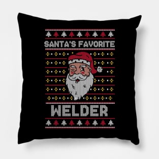 Santa's Favorite Welder // Funny Ugly Christmas Sweater // Welding Holiday Xmas Pillow