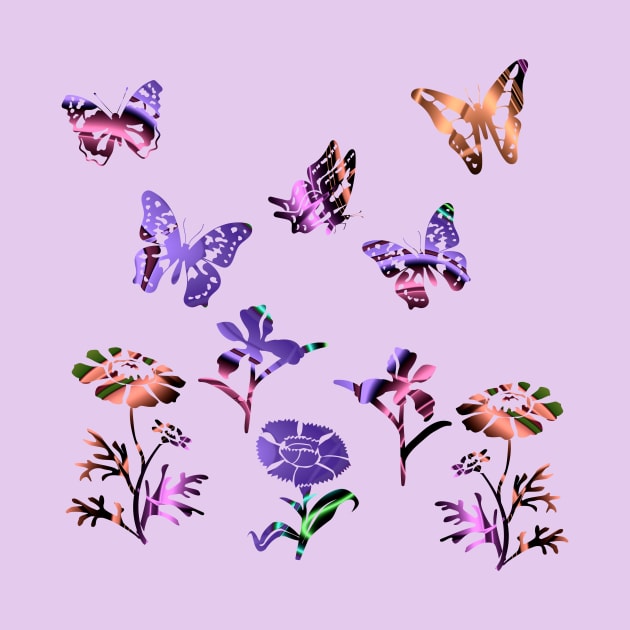 Pretty Butterflies and Flowers Art by Gingezel