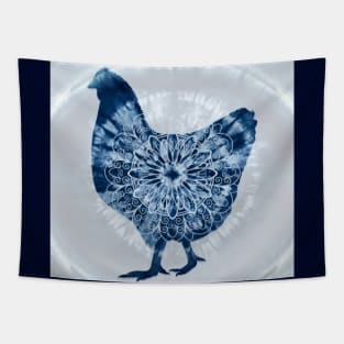 Chicken Mandala Indigo Blue Tie Dye Tapestry