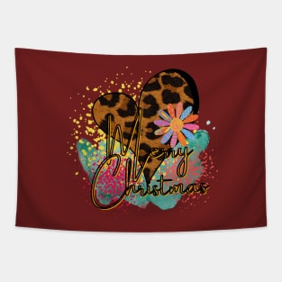 Merry Christmas Leopard heart Tapestry