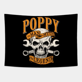 Poppy the man the myth the legend, skull and wrench Tapestry