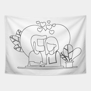 Illustration with romantic dinner. Dating. Valentines day celebration Tapestry