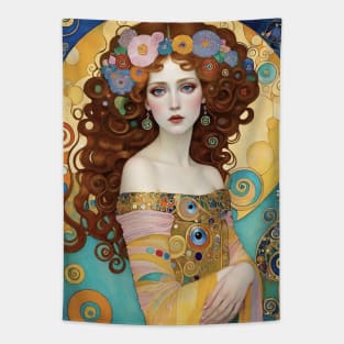 Gustav Klimt's Opulent Muse: Inspired Woman in Golden Splendor Tapestry