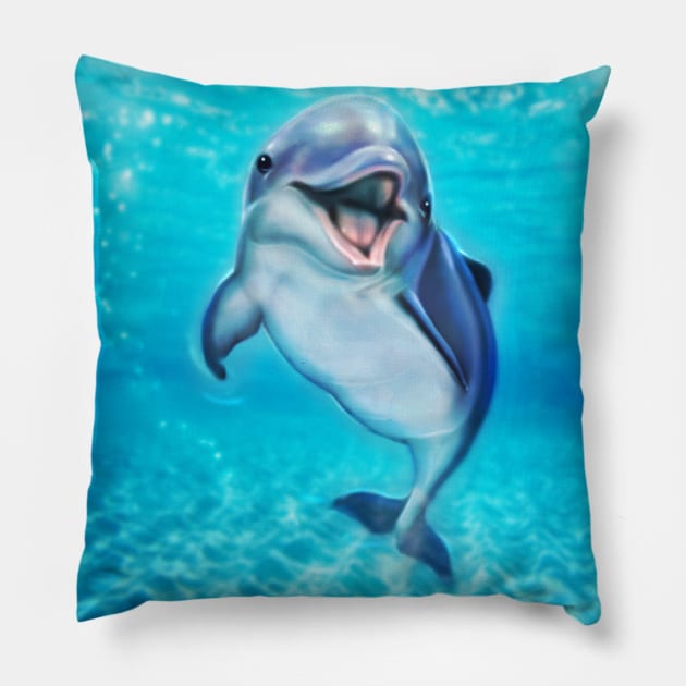 Smiling dolphin Pillow by Artofokan