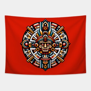 Aztec Deity Mandala: Geometric Tribal Artwork Tapestry