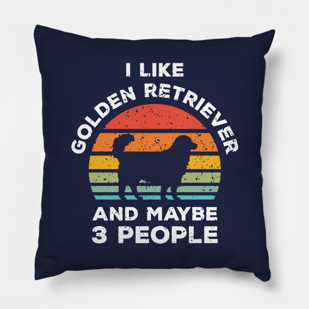 I Like Golden Retriever and Maybe 3 People, Retro Vintage Sunset with Style Old Grainy Grunge Texture Pillow by Ardhsells