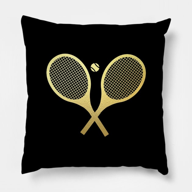 Faux Gold Tennis Rackets Pillow by LittleForest