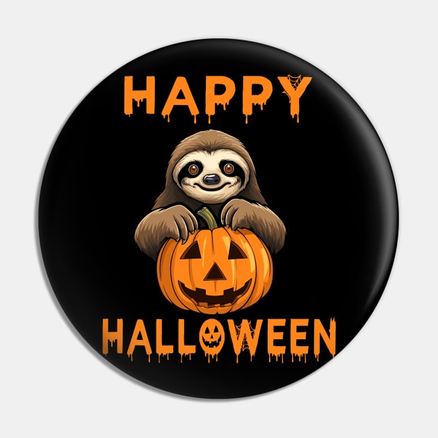 Funny Cute Sloth Holding Pumpkin Lazy Easy Halloween Costume Pin by RetroZin