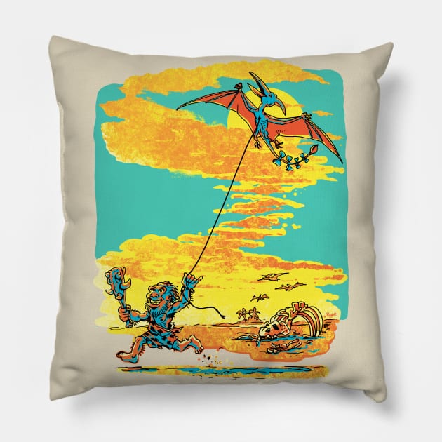 Go Fly a Kite Prehistoric Caveman Pillow by Mudge