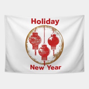 Chinese New Year Holiday Extravaganza: Popart Red Lantern Celebration Tapestry