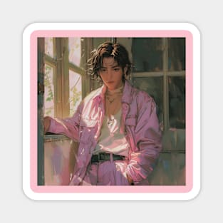 Retro Anime Boy Cute Pink Jacket Japanese Manga Vintage Magnet