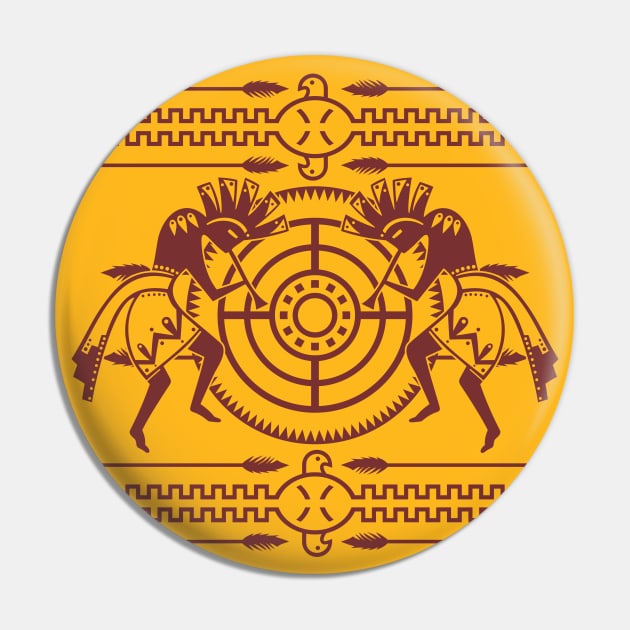 Native American Kokopelli Musicans - Sun Border 8 Pin by EDDArt