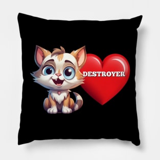 Cute Kitty Cat Red Valentine Heart Destroy Mischievous Pillow