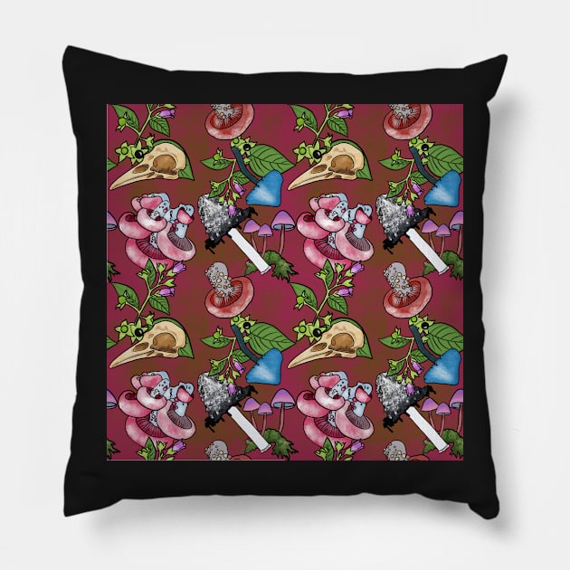 Botanist's Deadly Plants and Mushrooms Brick Red Pillow by JamieWetzel