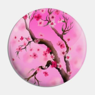 Deep pink sakura (cherry blossoms) sumi-e Pin