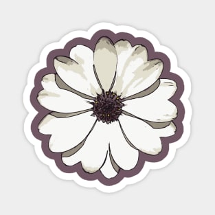 Minimalistic White African Daisy Black Outline Art Magnet