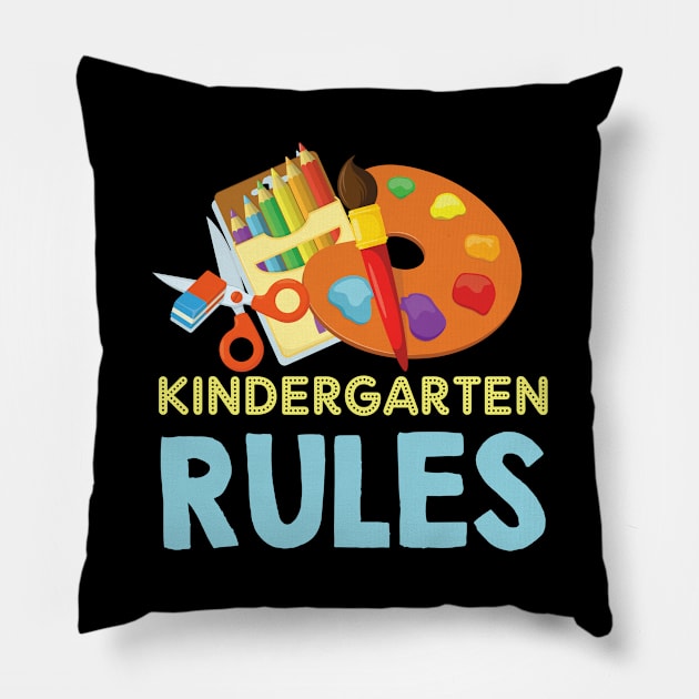 Kindergarten Rules Back to School Pillow by folidelarts