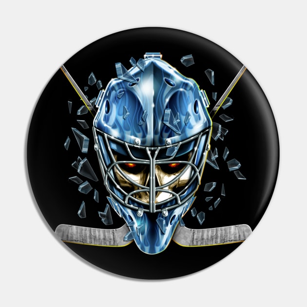 Airbrushed Hockey mask with exploding ice with skull Pin by Cattle and Crow