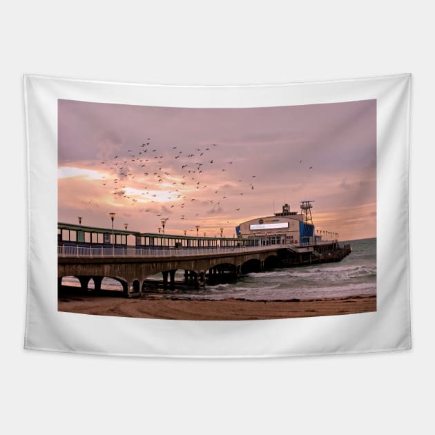 Bournemouth Pier And Beach Dorset England Tapestry by AndyEvansPhotos