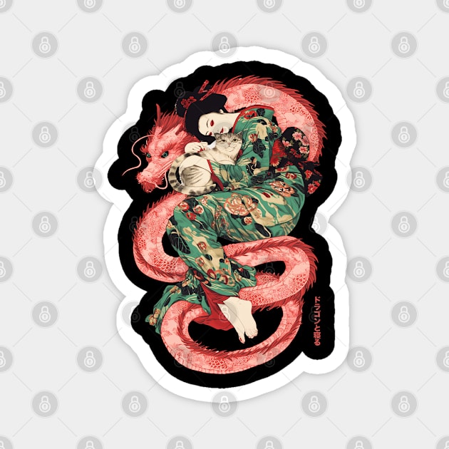 Japanese Girl With Dragon and Cats 2 T-Shirt 06 Magnet by ToddT