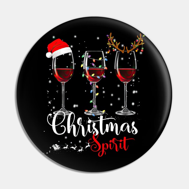 Christmas Spirit Funny Glasses Of Wine Santa Hat Reindeer Pin by cyberpunk art