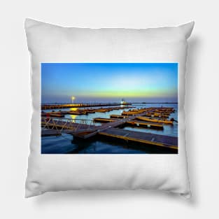 night at the harbor Pillow