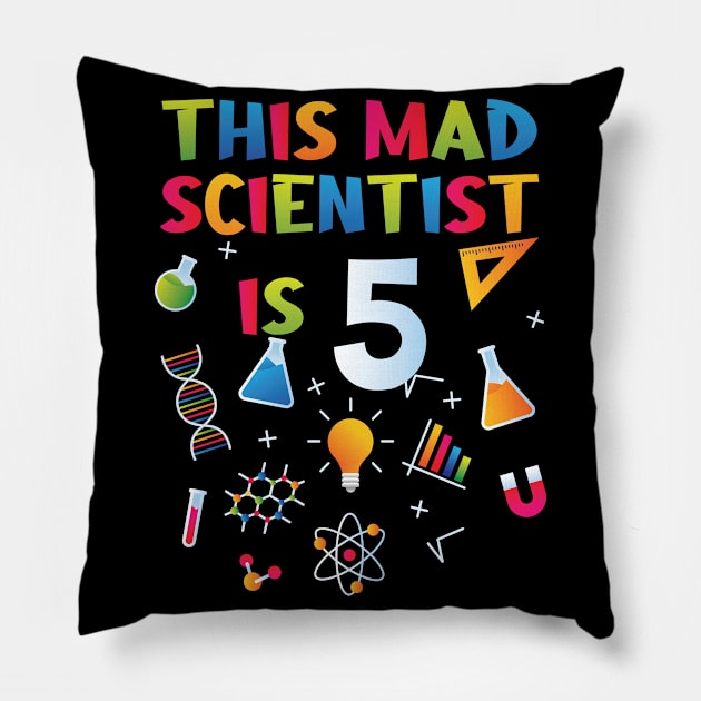 This Mad Scientist Is 5 - 5th Birthday - Science Birthday Pillow by Peco-Designs