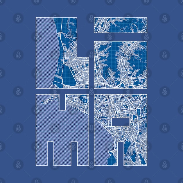 Lima, Peru City Map Typography - Blueprint by deMAP Studio