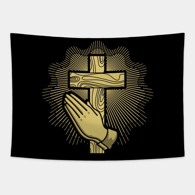 Cross of the Lord Jesus Christ and hands in prayer Tapestry by Reformer