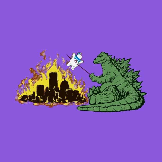 Godzilla vs Marshmallowman by Uwantmytees