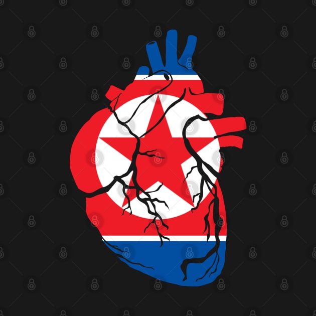 North Korea Flag, Anatomical Heart Design by Bun Art Store