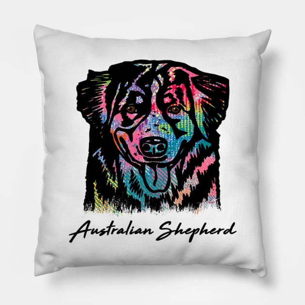 Australian Shepherd Dog - Tie Dye Color Pillow by Pam069