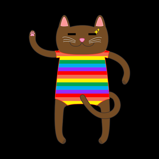 Brown Cat Wearing a Rainbow Striped Onesie One Piece Swimsuit by Babey Bog