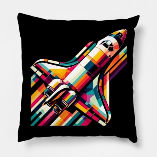 Geometric Space Shuttle Launch | Colorful Astronaut & Rocket | Retro Space Explorer Tee Pillow