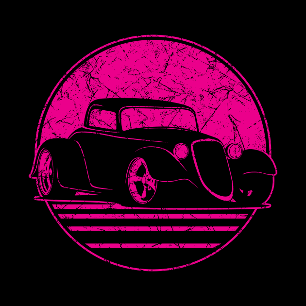 Retro Hot Pink Hot Rod Grungy Sunset Illustration by hobrath