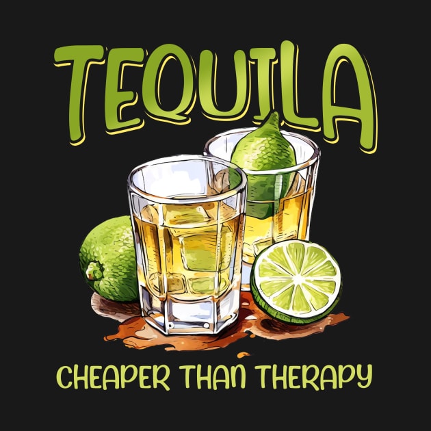 Tequila Cheape Than Therapy Funny Tequila Drinking Mexican Gift For Men Women by Los San Der