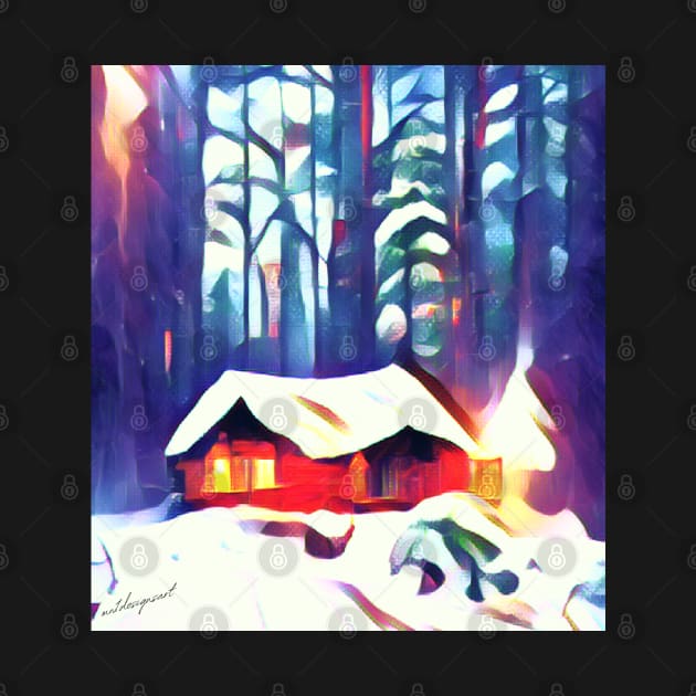 Snowy Cabin Scene by mw1designsart