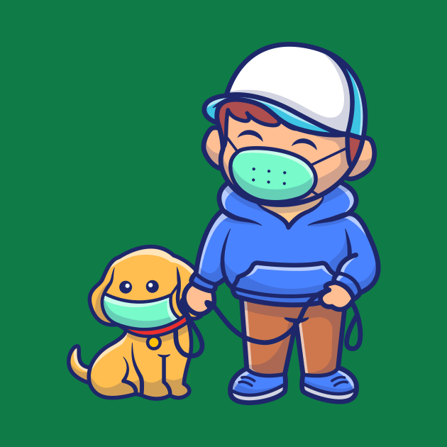 Cute Boy With Dog Wearing Mask Cartoon by Catalyst Labs