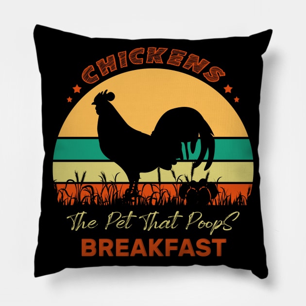 Vintage Chickens the Pet that Poops Breakfast Funny Farm Pillow by Charaf Eddine