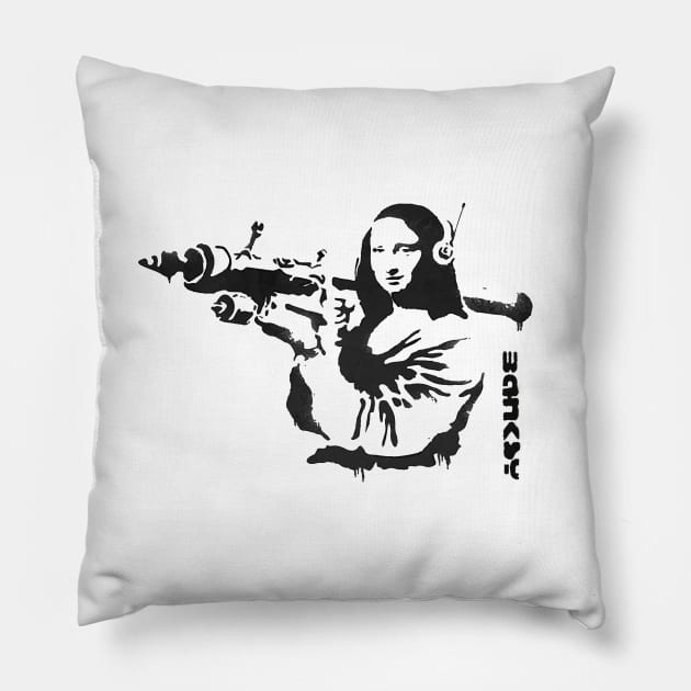 BANKSY Mona Lisa Bazooka Pillow by inkstyl