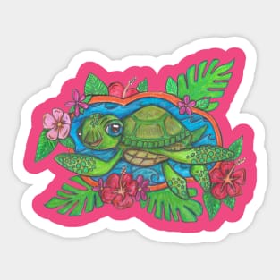 Cute Hand Painted Preppy Sea Turtle Pattern - Preppy - Sticker