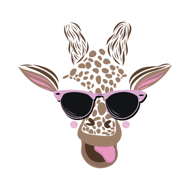 Giraffe with pink sunglasses tongue out by sugarveryglider