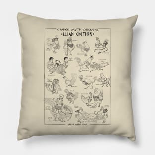 Greek Myth Chickens - Iliad Edition (black and white) Pillow