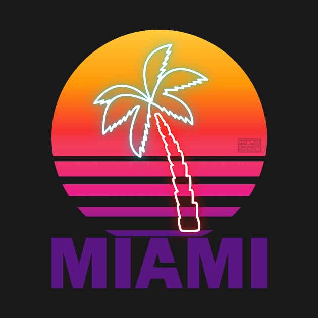 Fake Neon Summer Sunset Beach Palm Tree Proud Miami by porcodiseno