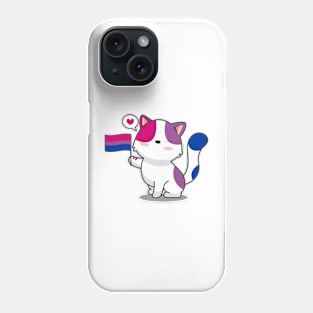 Cute Cat Holding Bisexual Pride Flag Phone Case