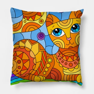 Adorable Cat Stained Glass Pattern Design Pillow