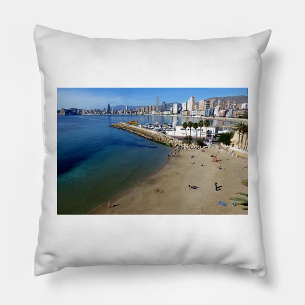 Benidorm Mal Pas Beach Costa Blanca Spain Pillow by AndyEvansPhotos