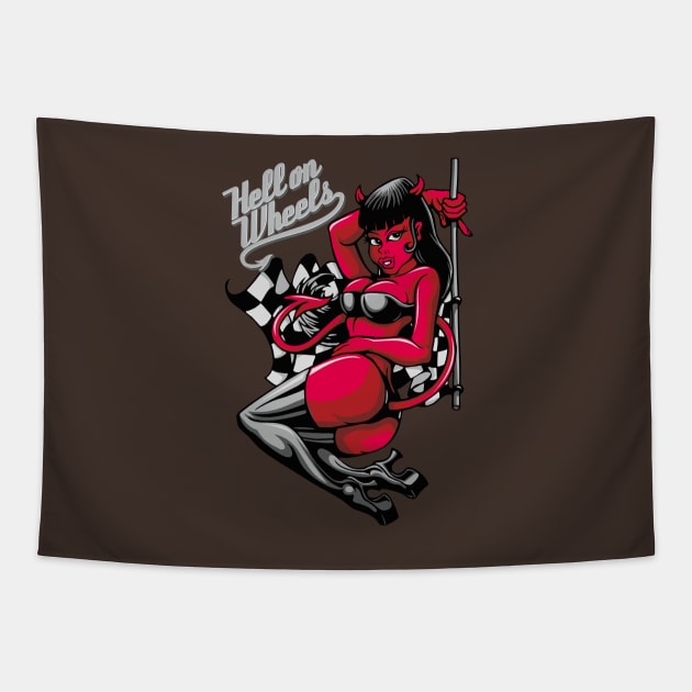 Devil Pin-Up Girl - Hell on Wheels Tapestry by fatline