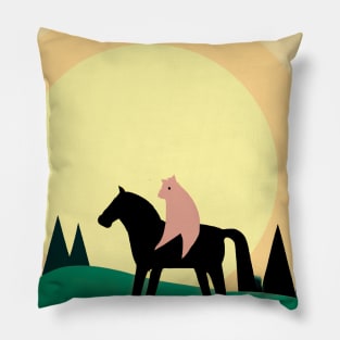 Cat Riding Horse Minimal Pillow
